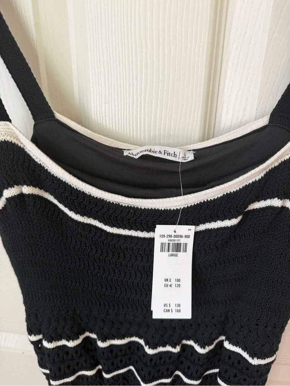 Abercrombie & Fitch Black Crochet Maxi Dress with White Trim